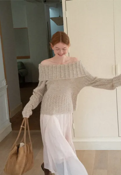 Open Shoulder Lace Knit Sweater