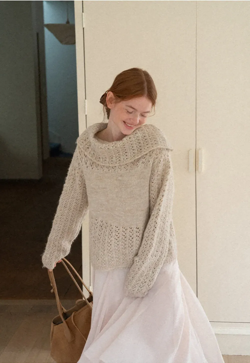 Open Shoulder Lace Knit Sweater