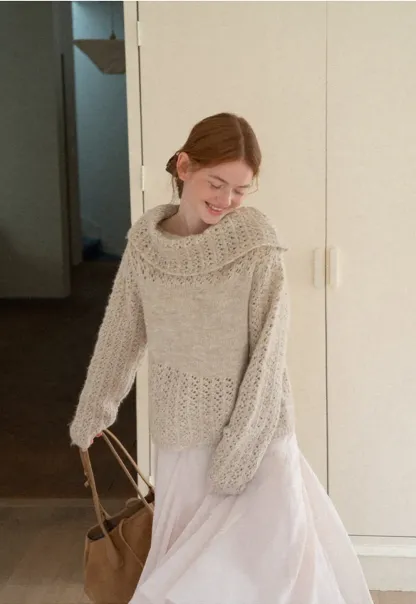 Open Shoulder Lace Knit Sweater