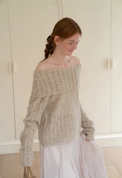 Open Shoulder Lace Knit Sweater