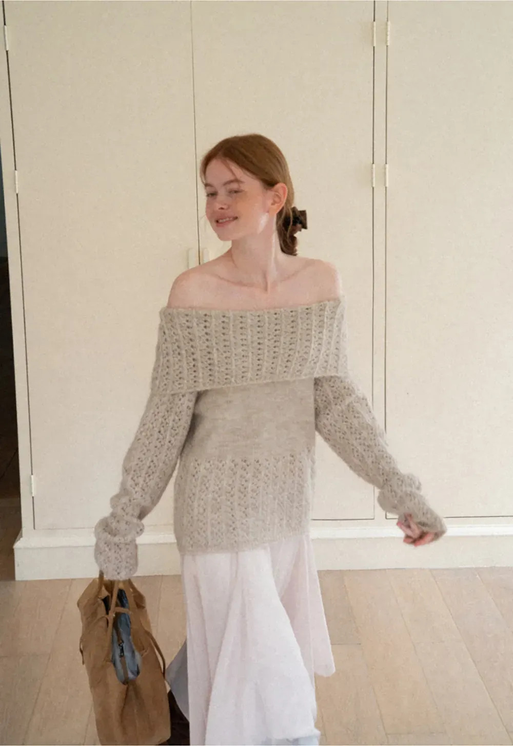 Open Shoulder Lace Knit Sweater