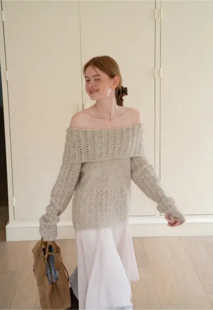 Open Shoulder Lace Knit Sweater