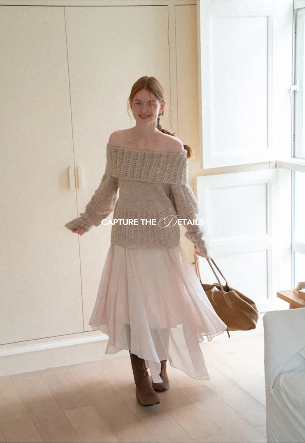 Open Shoulder Lace Knit Sweater
