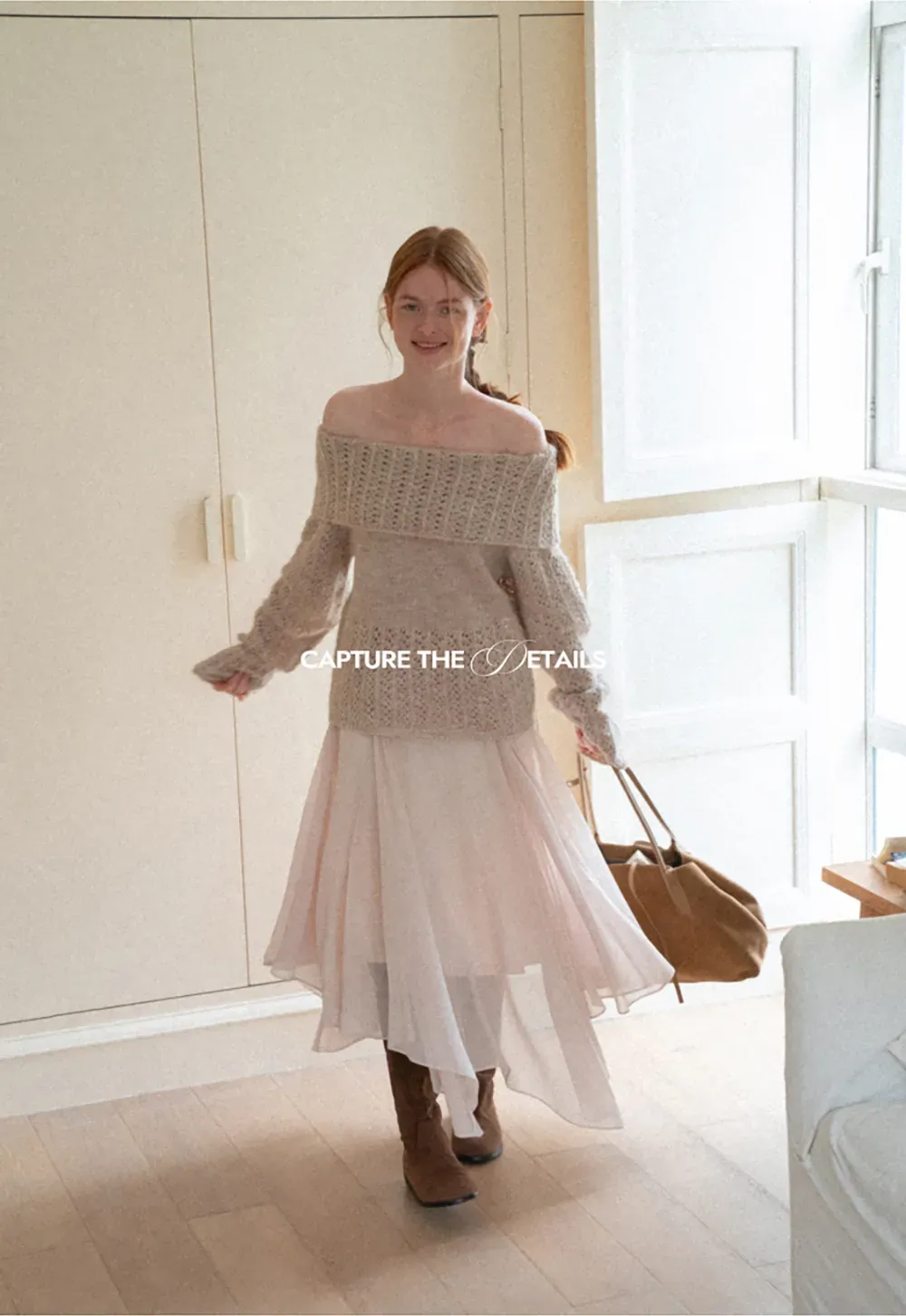 Open Shoulder Lace Knit Sweater