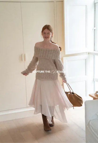 Open Shoulder Lace Knit Sweater