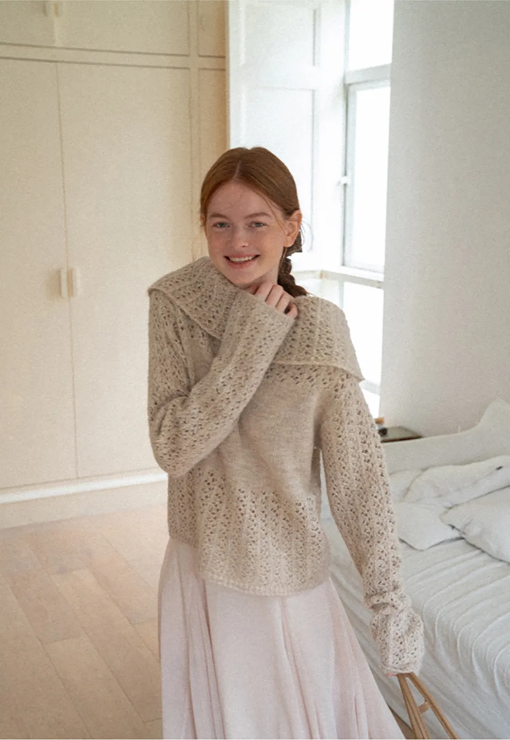 Open Shoulder Lace Knit Sweater