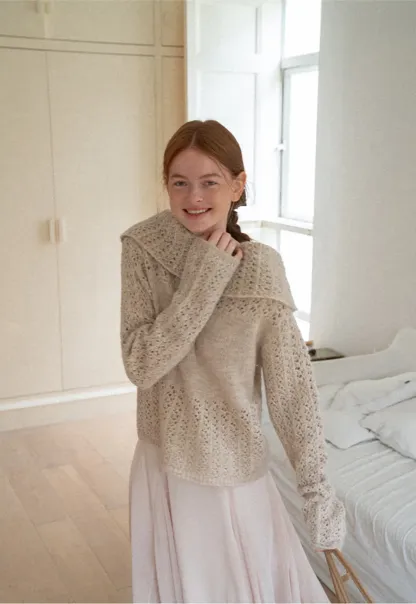 Open Shoulder Lace Knit Sweater