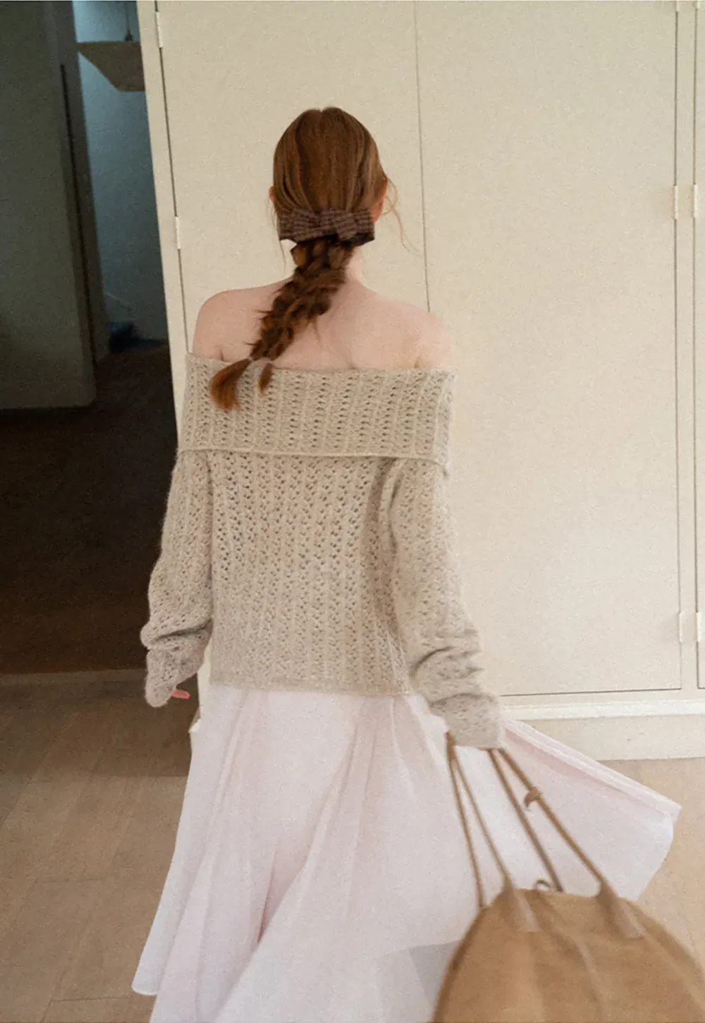 Open Shoulder Lace Knit Sweater
