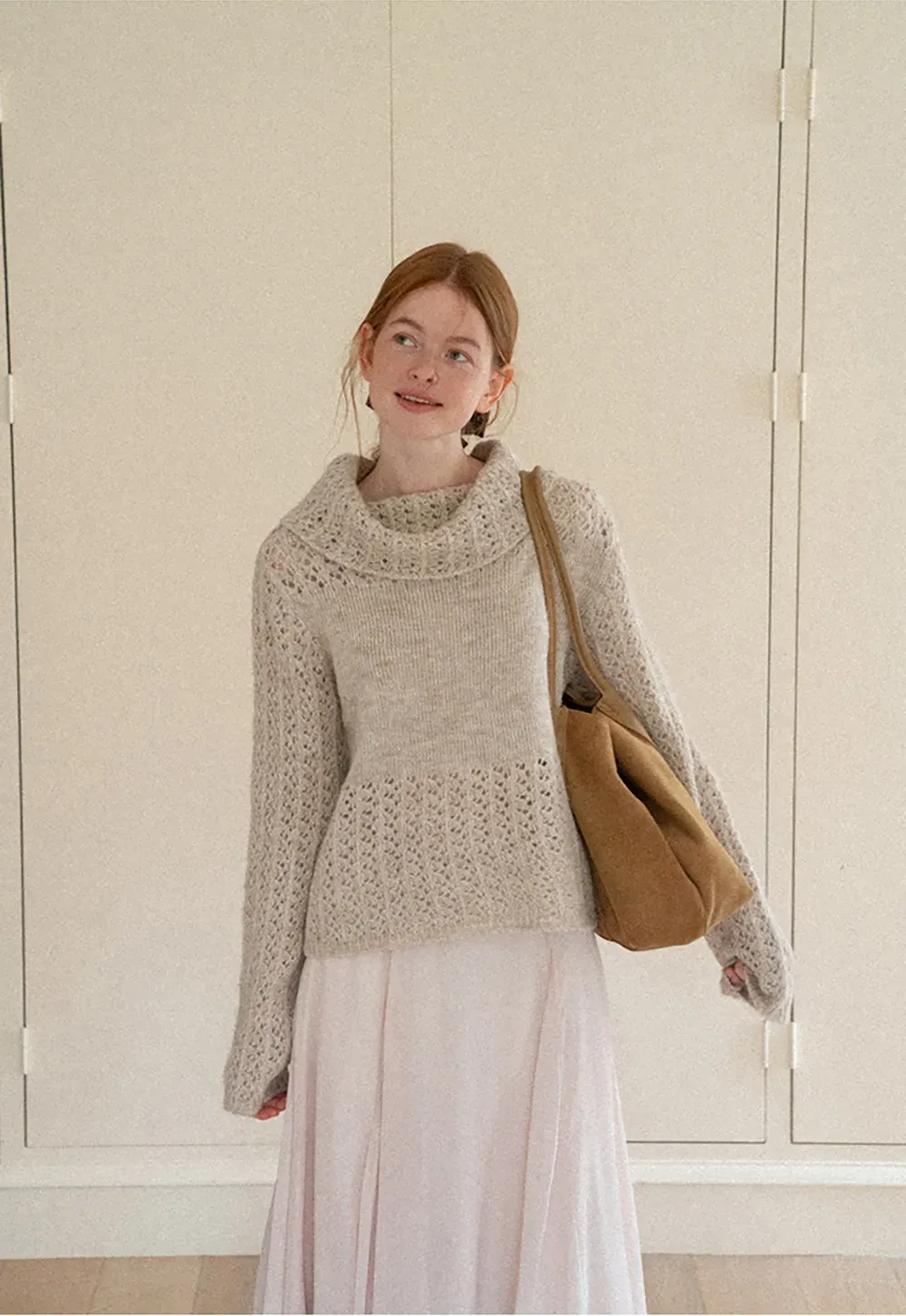 Open Shoulder Lace Knit Sweater