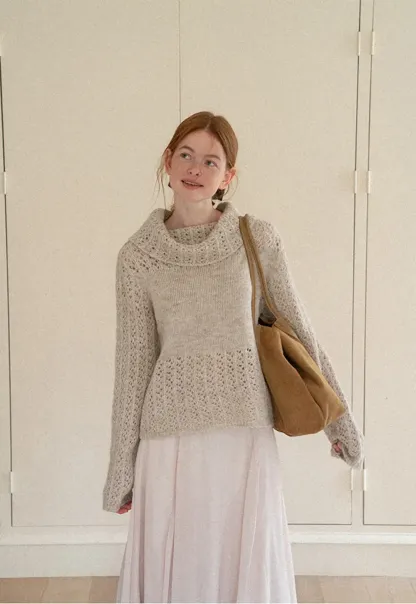 Open Shoulder Lace Knit Sweater