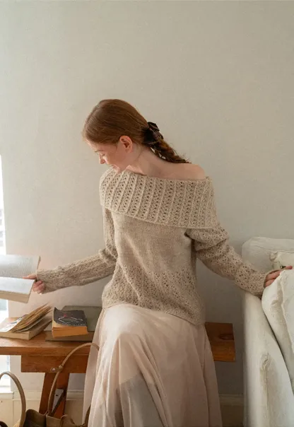 Open Shoulder Lace Knit Sweater