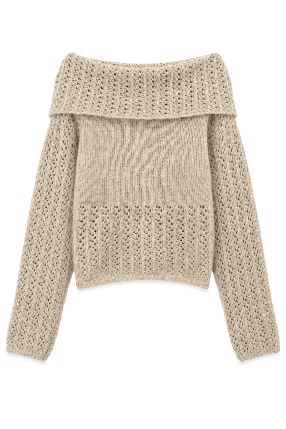 Open Shoulder Lace Knit Sweater