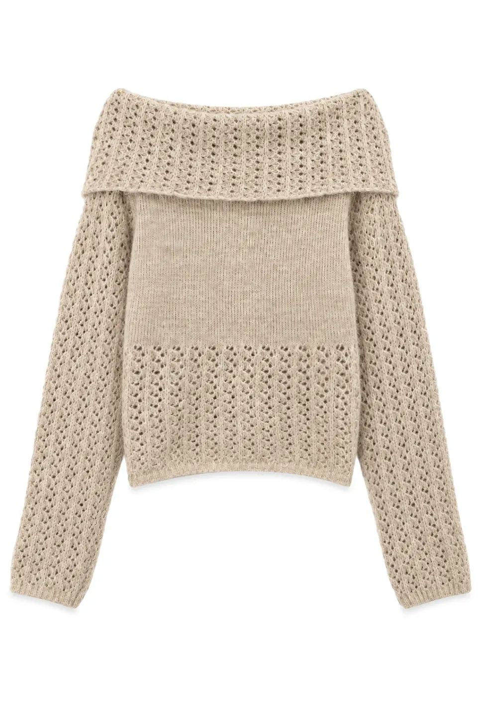 Open Shoulder Lace Knit Sweater