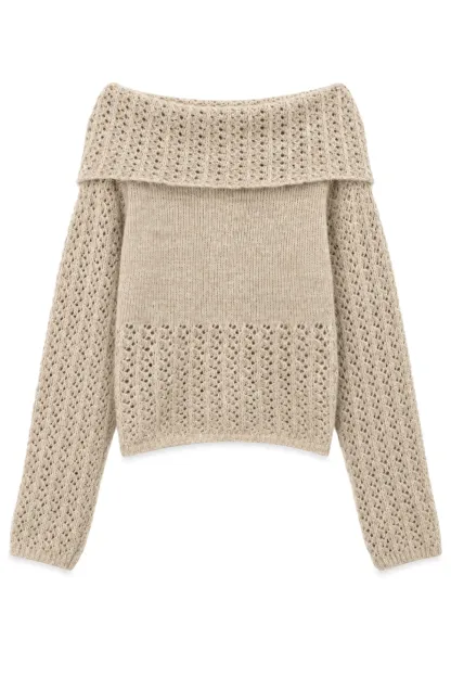 Open Shoulder Lace Knit Sweater