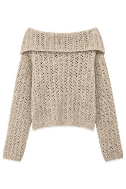 Open Shoulder Lace Knit Sweater