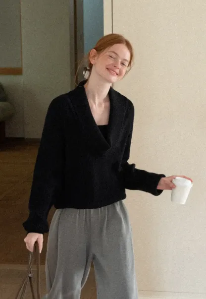V Neck Wrap Front Knit Sweater