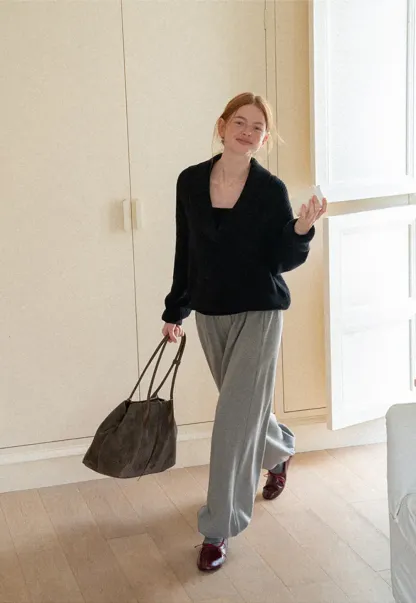 V Neck Wrap Front Knit Sweater