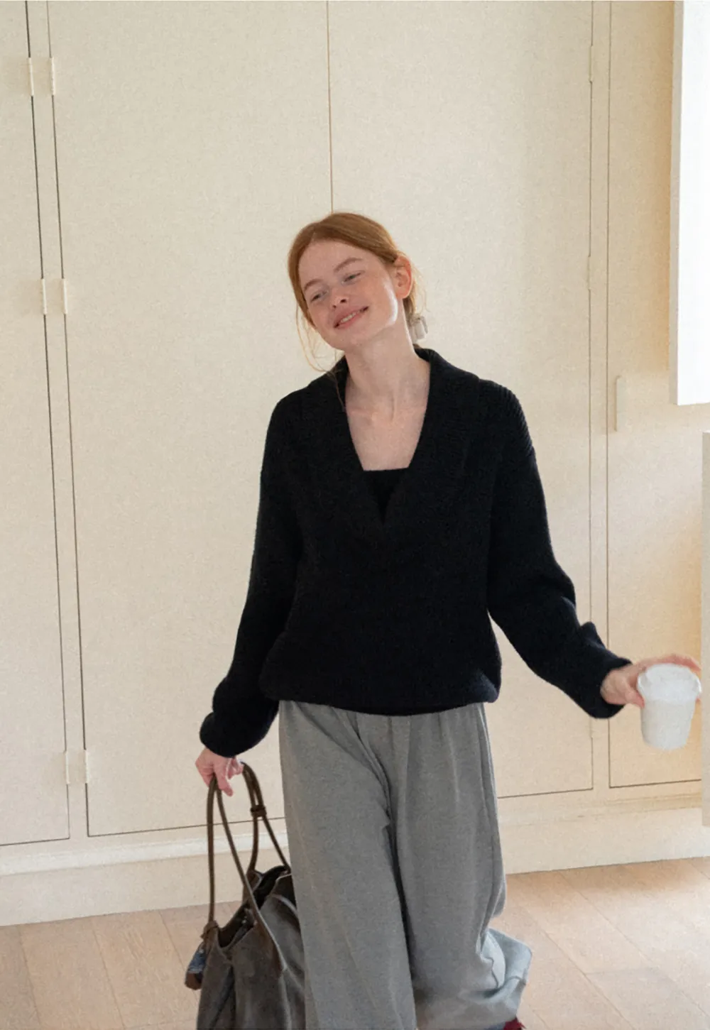 V Neck Wrap Front Knit Sweater