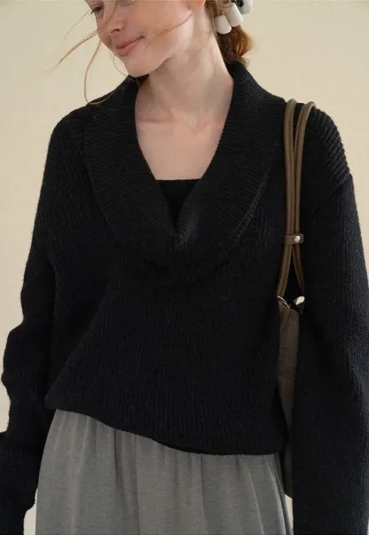 V Neck Wrap Front Knit Sweater