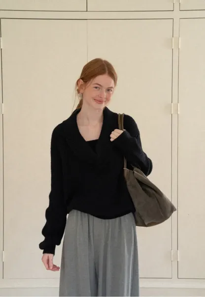 V Neck Wrap Front Knit Sweater