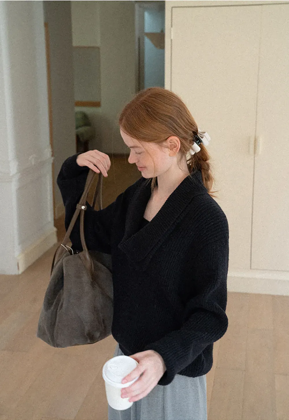 V Neck Wrap Front Knit Sweater