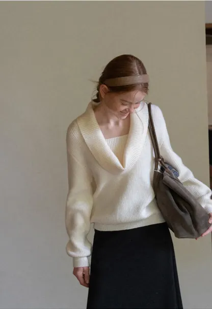 V Neck Wrap Front Knit Sweater