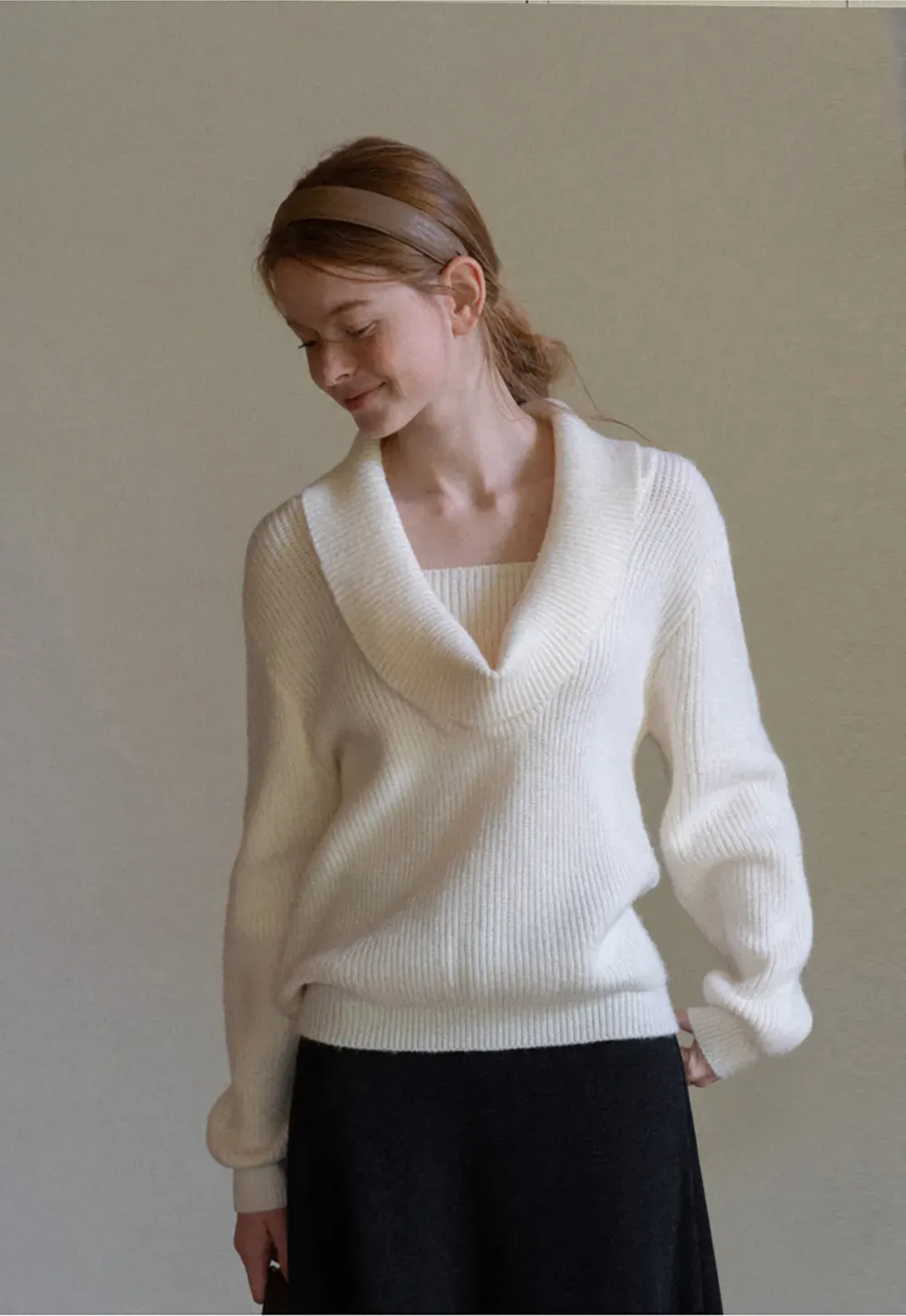 V Neck Wrap Front Knit Sweater