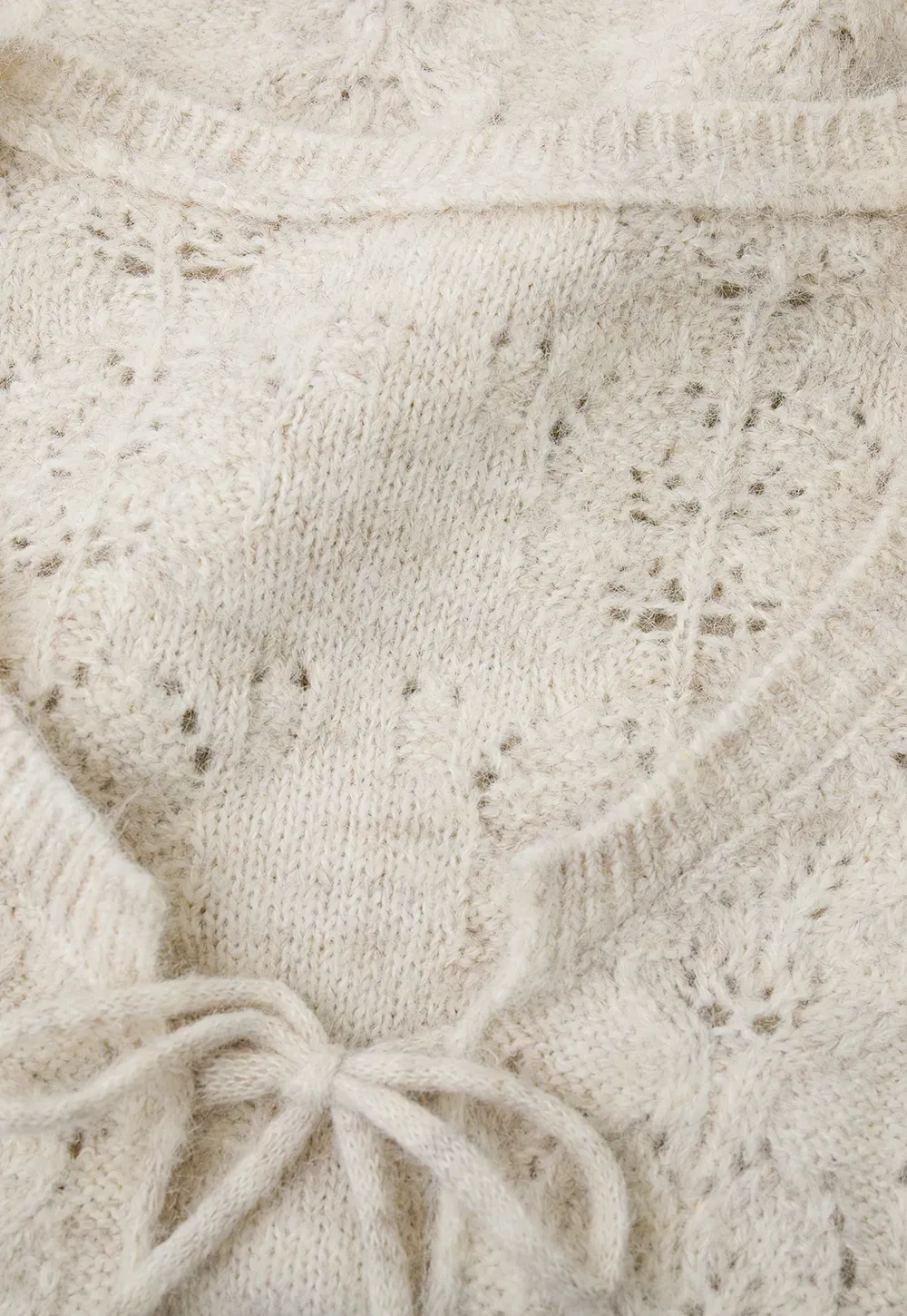 Lace Knit V Neck Drawstring Cardigan Sweater