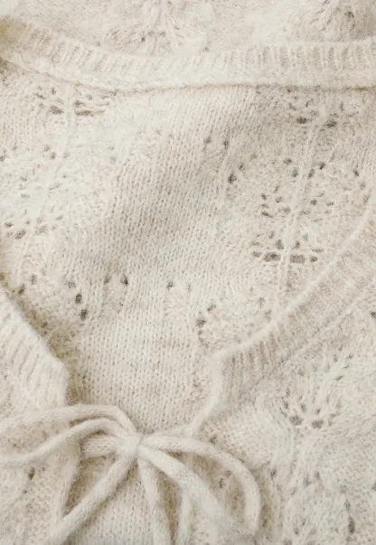 Lace Knit V Neck Drawstring Cardigan Sweater
