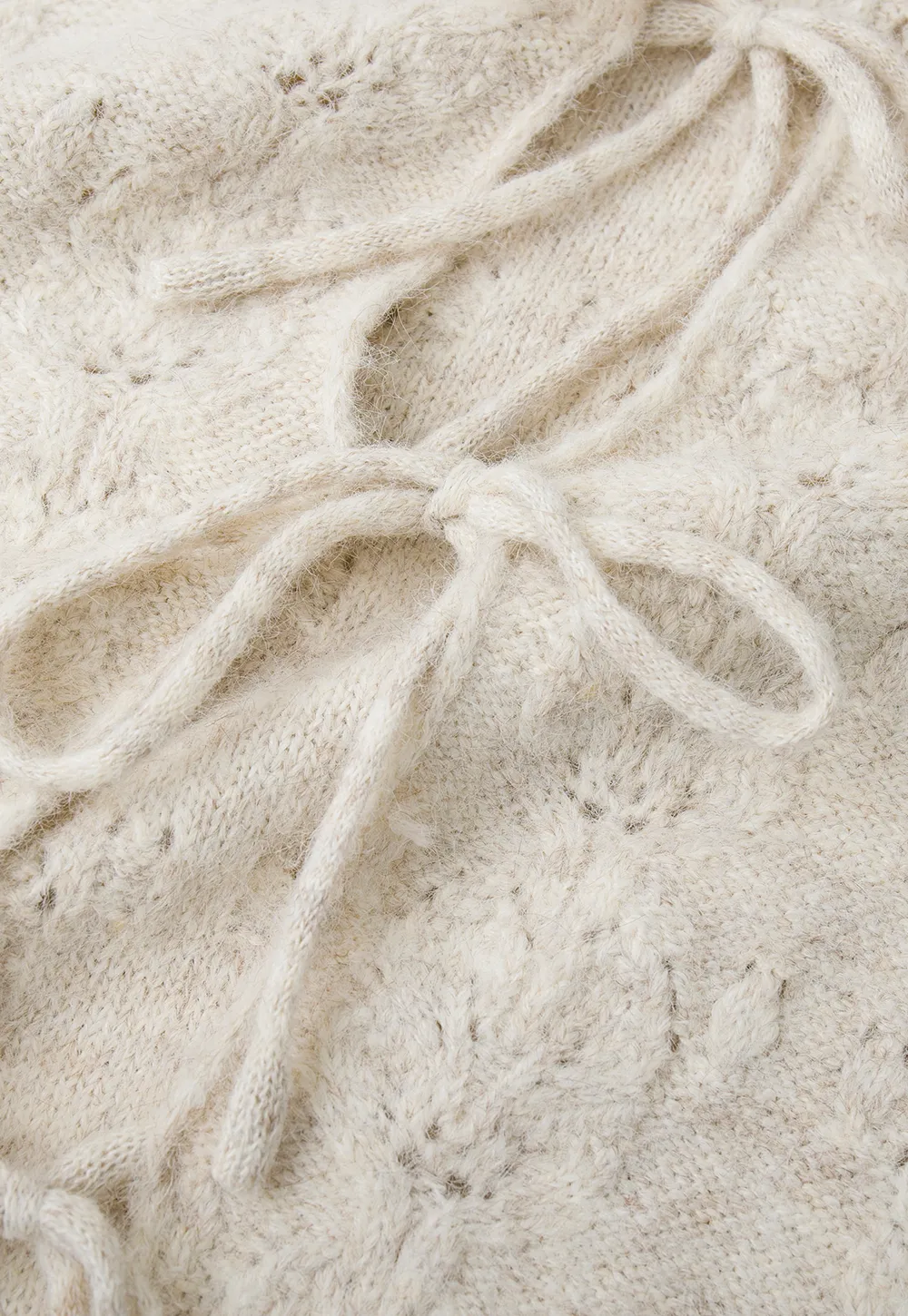 Lace Knit V Neck Drawstring Cardigan Sweater