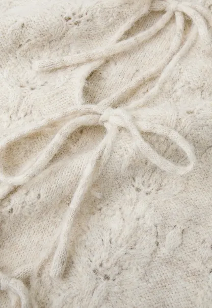 Lace Knit V Neck Drawstring Cardigan Sweater