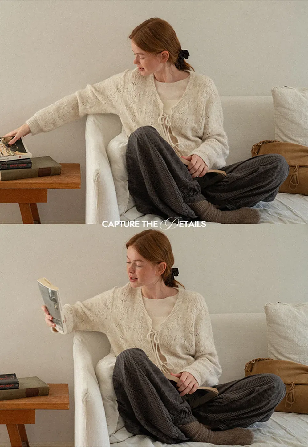 Lace Knit V Neck Drawstring Cardigan Sweater