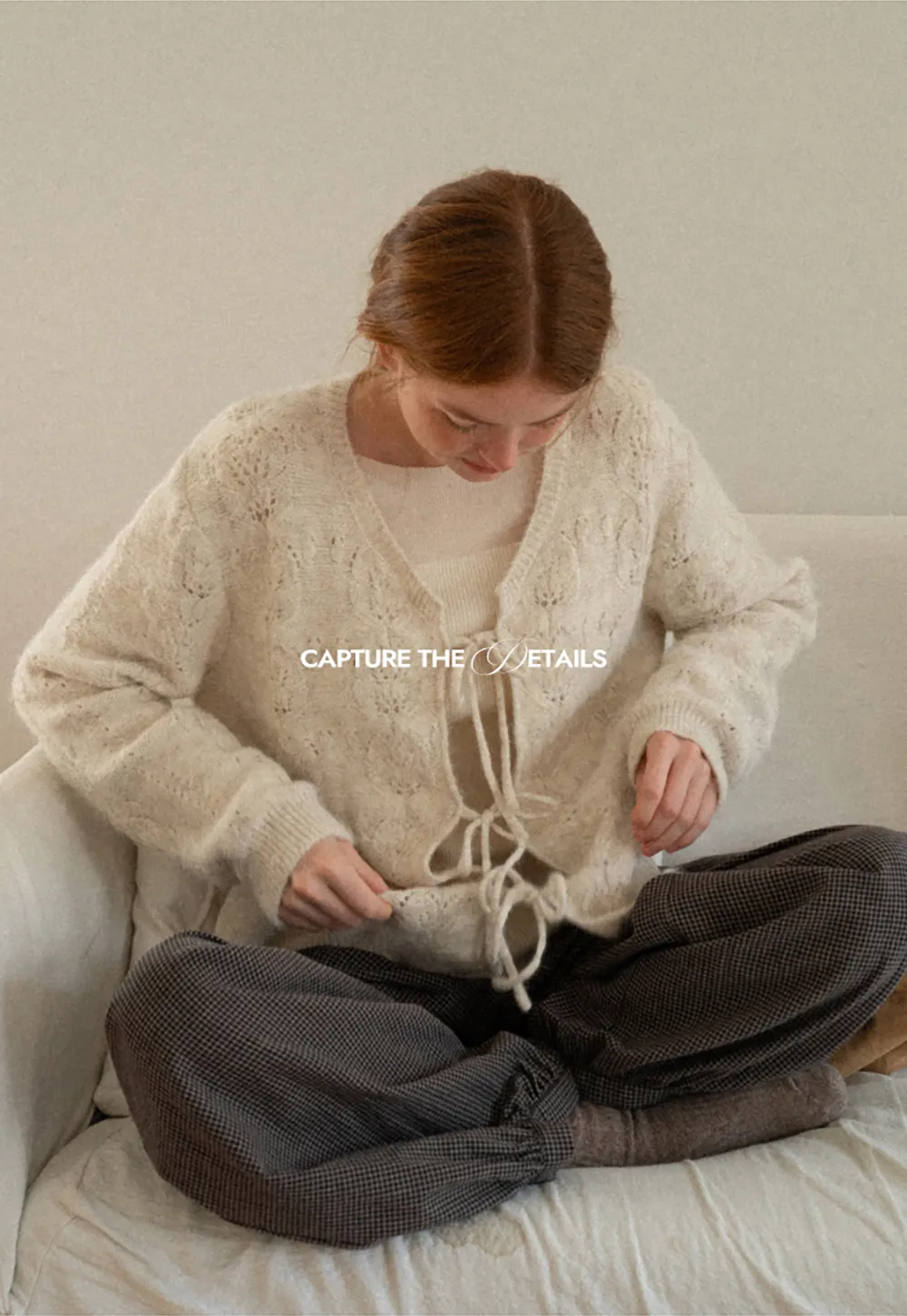 Lace Knit V Neck Drawstring Cardigan Sweater