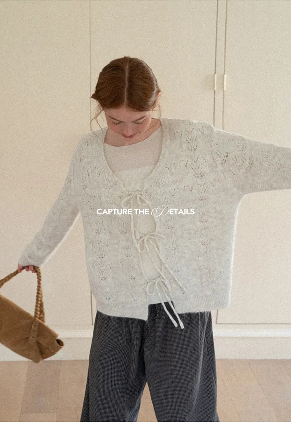 Lace Knit V Neck Drawstring Cardigan Sweater