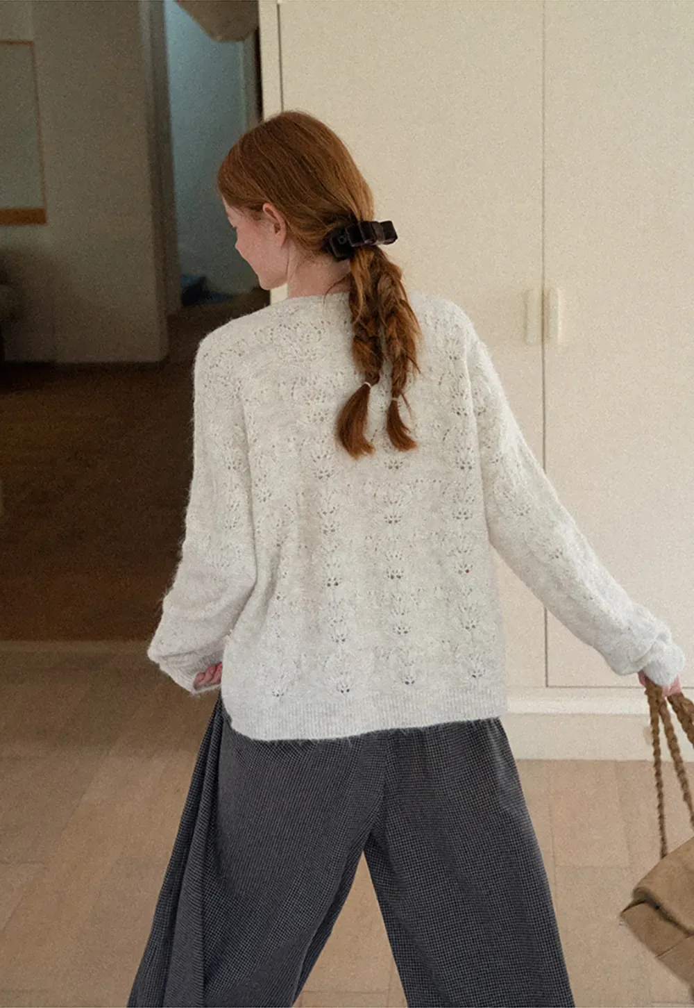 Lace Knit V Neck Drawstring Cardigan Sweater