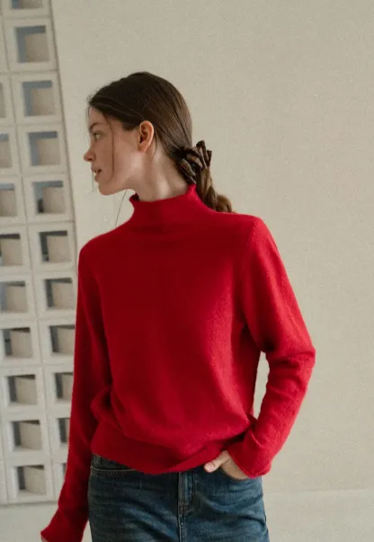 High Neck Ribbed Knit Sweater