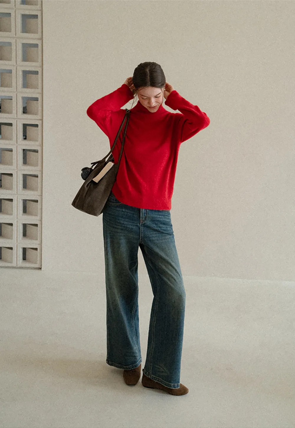 High Neck Ribbed Knit Sweater