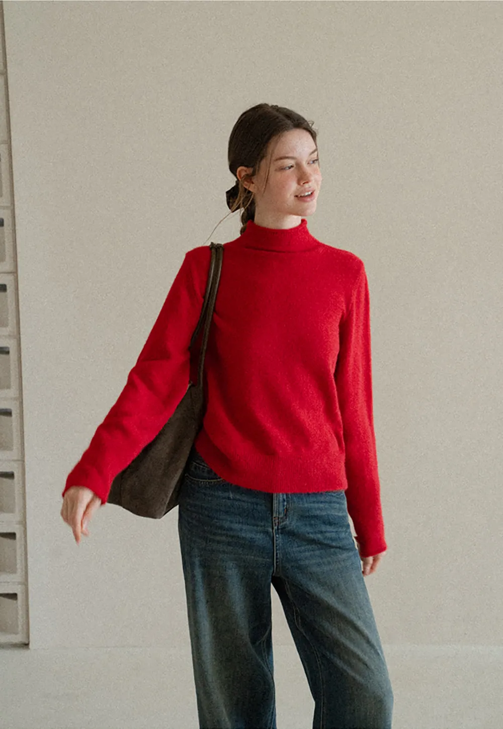 High Neck Ribbed Knit Sweater