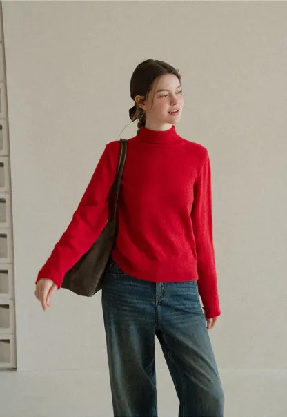 High Neck Ribbed Knit Sweater