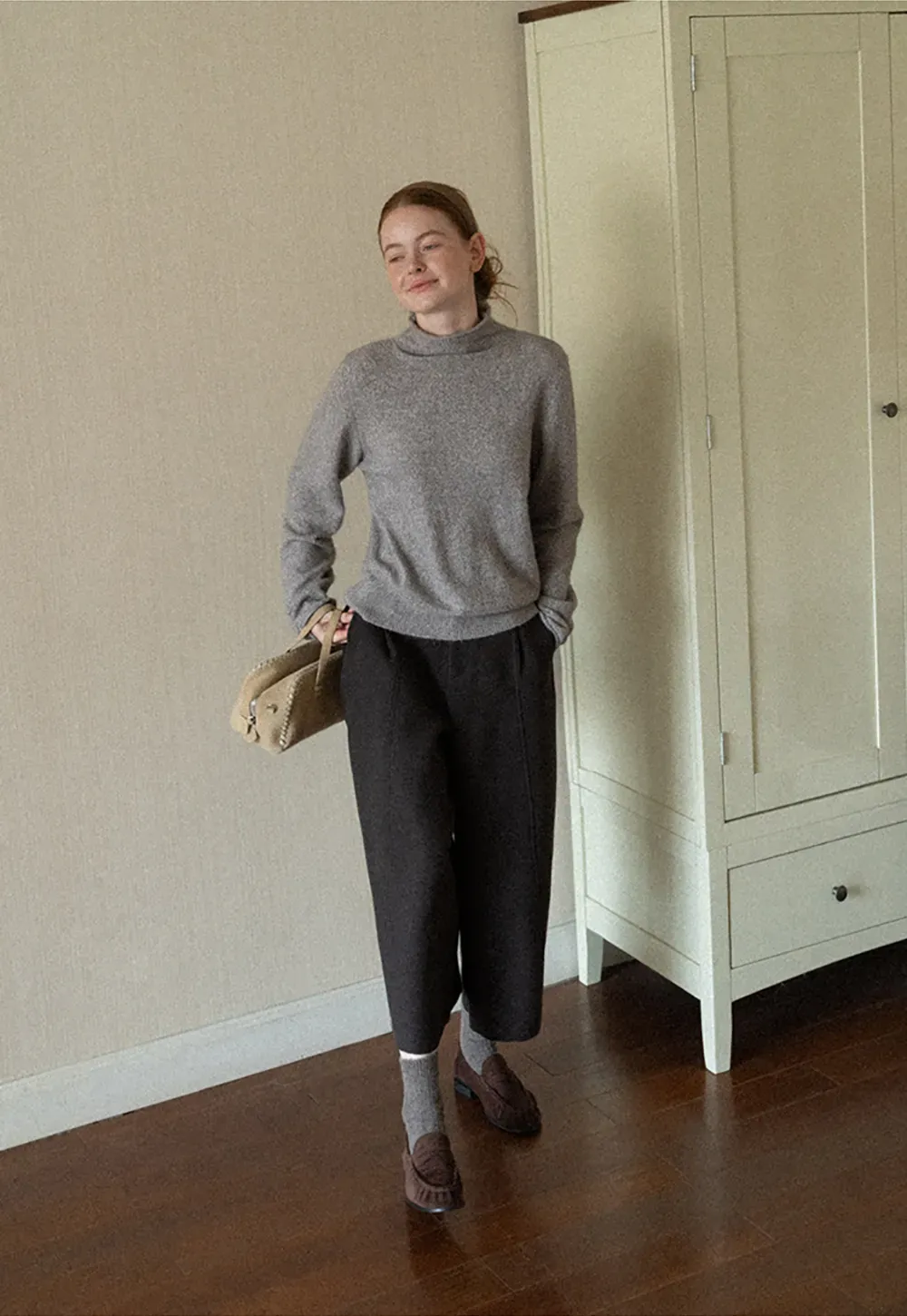 High Neck Ribbed Knit Sweater