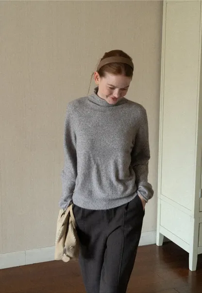 High Neck Ribbed Knit Sweater