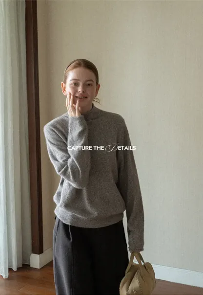 High Neck Ribbed Knit Sweater