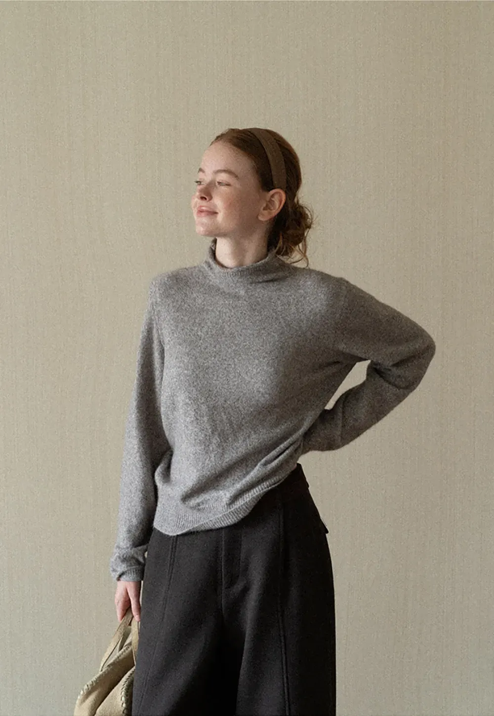 High Neck Ribbed Knit Sweater