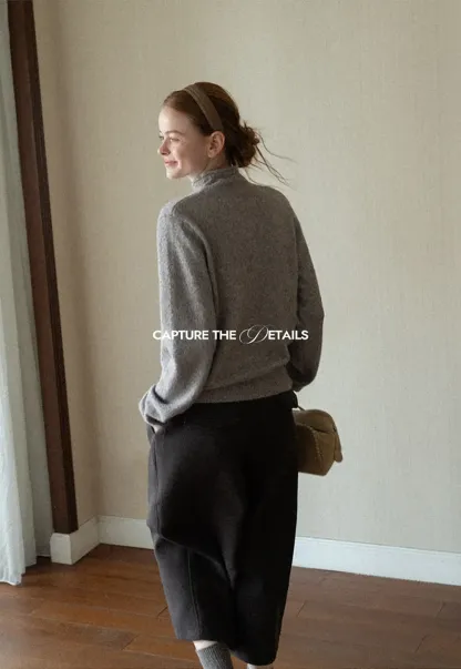High Neck Ribbed Knit Sweater