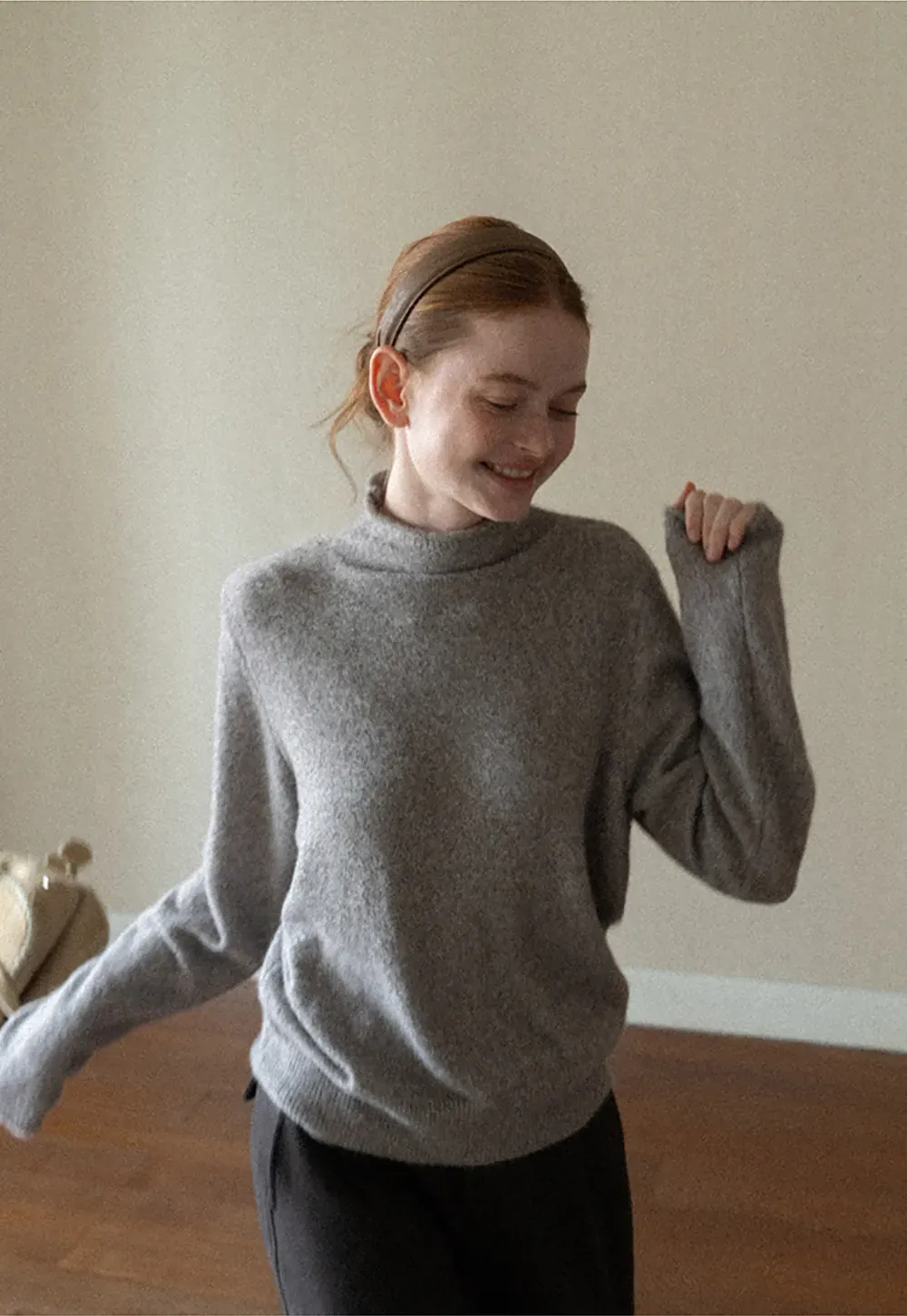 High Neck Ribbed Knit Sweater