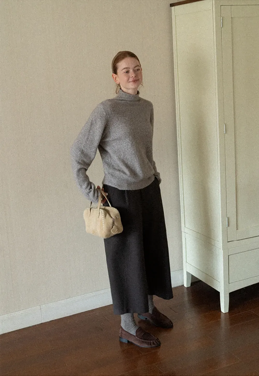 High Neck Ribbed Knit Sweater
