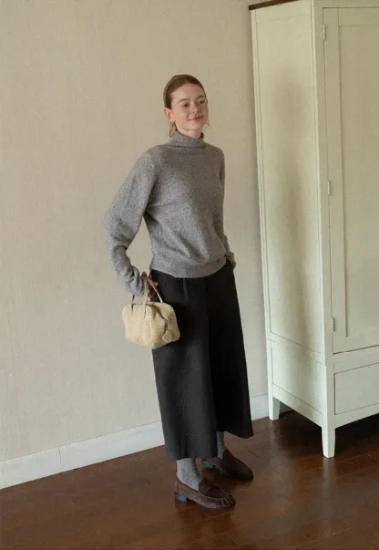 High Neck Ribbed Knit Sweater