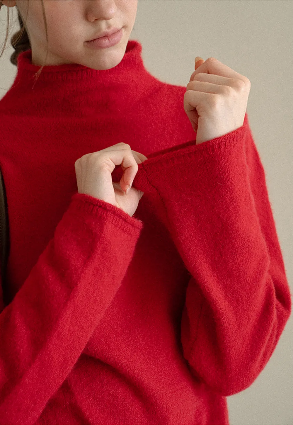 High Neck Ribbed Knit Sweater