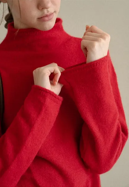High Neck Ribbed Knit Sweater