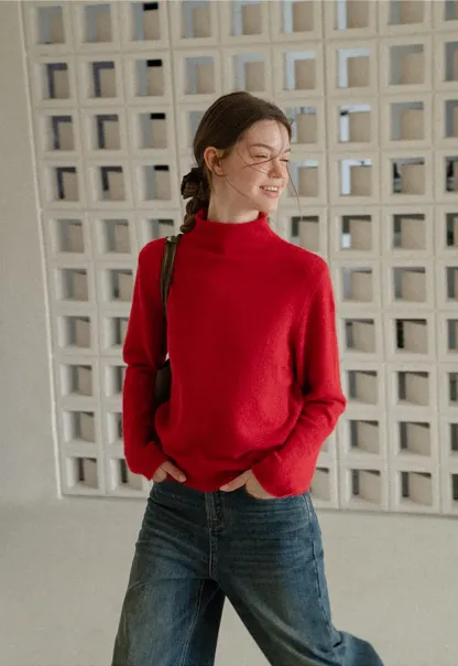 High Neck Ribbed Knit Sweater